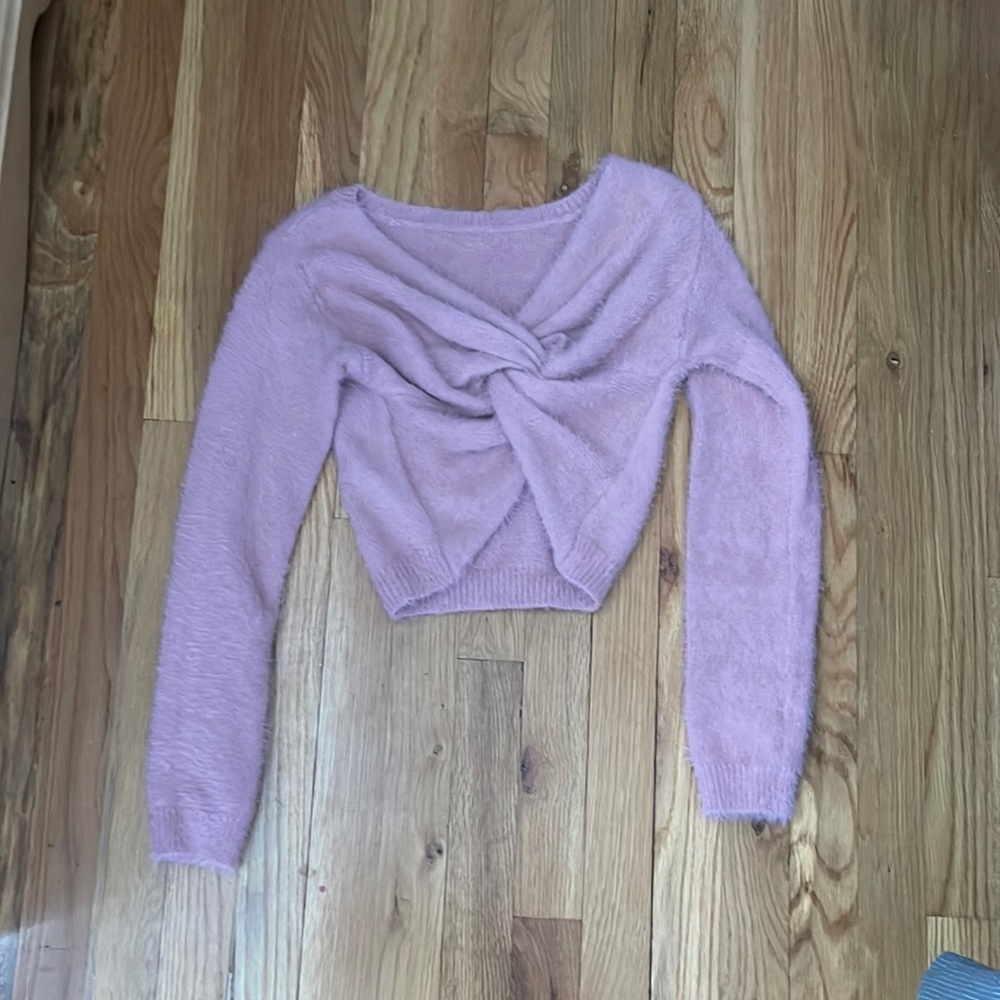 Pink cropped tied front sweater